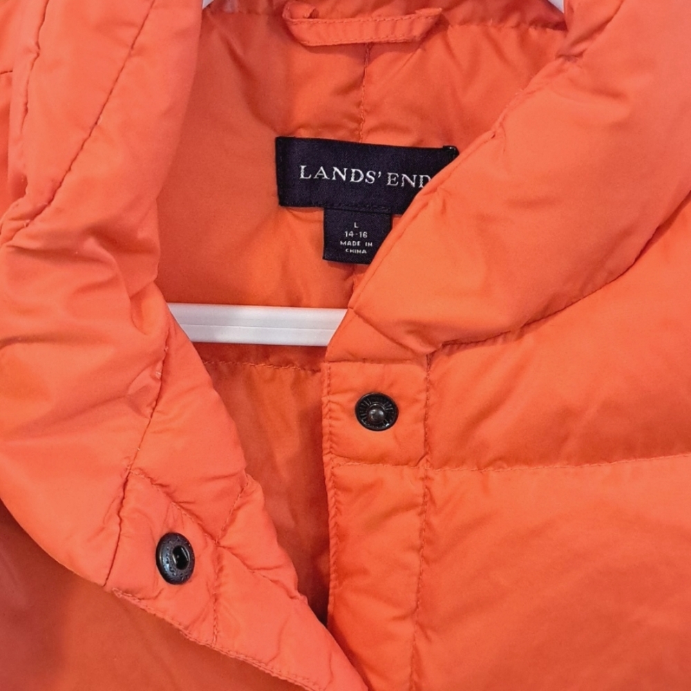 Lands End Goose Down Puffer Quilted Vest Snap Buttons Fitted Outdoor Jacket - Picture 2 of 6